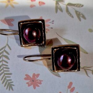 Silpada Square Silver Earrings with Grey Pearls